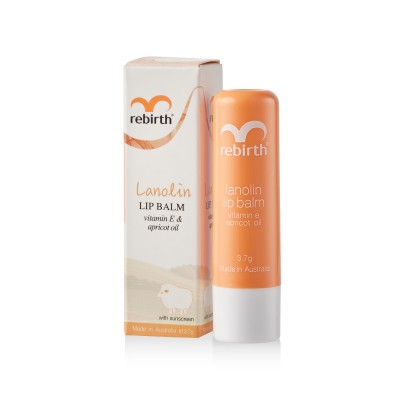 Rebirth Lanolin Lip Balm with Vitamin E & Apricot Oil (RB14) 3.7g (with sunscreen) Rebirth Lanolin Lip Balm with Vitamin E & Apricot Oil (RB14) 3.7g (with sunscreen)